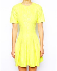 Asos Salon Seamed Skater In Bright Lace Dress