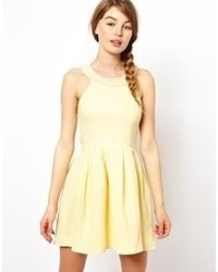Ukulele Pearl Skater Dress Lemon
