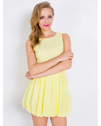 Choies Yellow Sleeveless Mini Skater Dress With Belt