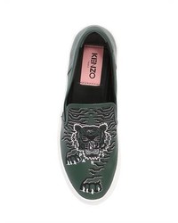Kenzo 20mm Geo Tiger Leather Slip On Sneakers