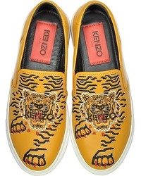 Kenzo Yellow Leather Tiger Slip On Sneakers