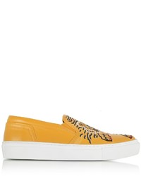 Kenzo Yellow Leather Tiger Slip On Sneakers