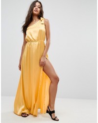 Yellow Slit Satin Maxi Dress