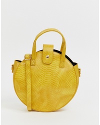 PrettyLittleThing Round Cross Body Bag In Yellow Snake