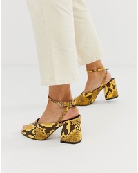Yellow Snake Leather Heeled Sandals