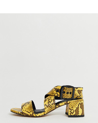 ASOS DESIGN Wide Fit Hip Hop Heeled Sandals In Yellow Snake