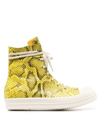 Yellow Snake Leather High Top Sneakers