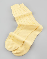 Pantherella Mid Calf Solid Sea Island Ribbed Socks Yellow