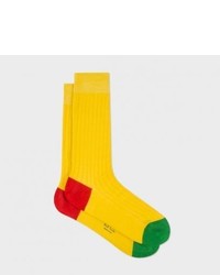 Paul Smith Yellow Socks With Red Heel And Green Toe