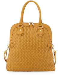 Yellow Star Print Leather Tote Bag
