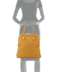 Neiman Marcus Woven Fold Over Tote Bag Mustard
