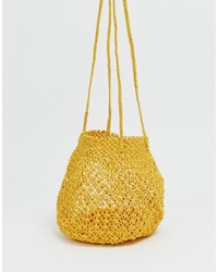 Yellow Straw Bucket Bag
