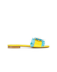 Yellow Straw Flat Sandals