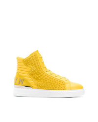 Yellow Studded Leather High Top Sneakers