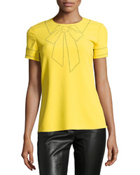 Moschino Boutique Short Sleeve Studded Bow Illusion Blouse