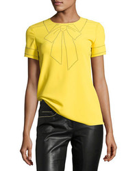 Moschino Boutique Short Sleeve Studded Bow Illusion Blouse