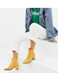 Monki Faux Suede Heeled Ankle Boots In Yellow