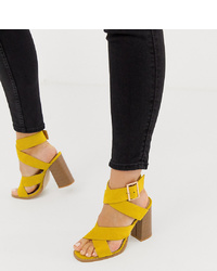 Raid Wide Fit Abree Bright Yellow Stacked Heel Sandals