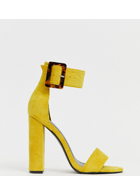 Boohoo Barely There Block Heeled Sandals With Tortoiseshell In Yellow