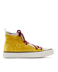 Lanvin Yellow Velvet And Canvas Sneakers