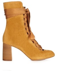 Yellow Suede Lace-up Ankle Boots