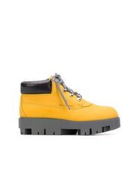 Yellow Suede Lace-up Flat Boots