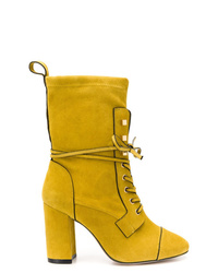 Yellow Suede Mid-Calf Boots