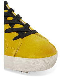 Golden Goose Deluxe Brand Superstar Distressed Leather Paneled Suede Sneakers Chartreuse