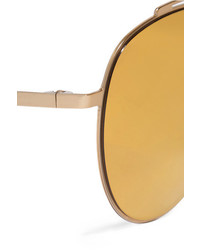 Tomas Maier Aviator Style Gold Tone Mirrored Sunglasses Yellow