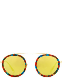 Krewe Conti Mirrored Round Aviator Sunglasses Yellow