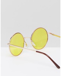 Asos Metal Round Sunglasses With Yellow Lens