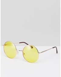 Asos Metal Round Sunglasses With Yellow Lens