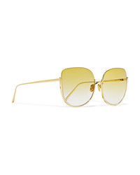 Linda Farrow Oversized Cat Eye Gold Tone Sunglasses