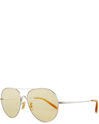 Oliver Peoples Rockmore Metal Oversized Pilot Sunglasses Brushed Silveryellow Wash