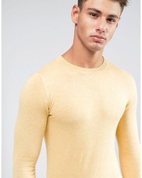 Asos Muscle Fit Cotton Sweater In Yellow