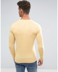 Asos Muscle Fit Cotton Sweater In Yellow