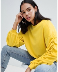 Weekday Gathered Sleeve Sweatshirt In Yellow Melange