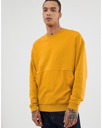ASOS DESIGN Oversized Sweatshirt With Woven Pocket In Yellow
