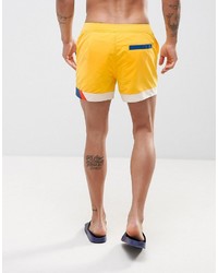Asos Swim Shorts In Yellow With Cut And Sew Detail In Short Length