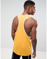 Asos Extreme Racer Back Tank With Velour Panel And Contrast Binding In Yellow