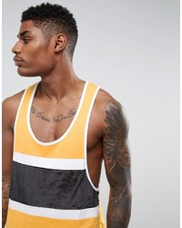 Asos Extreme Racer Back Tank With Velour Panel And Contrast Binding In Yellow