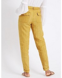 Marks and Spencer Pure Linen Printed Tapered Leg Trousers