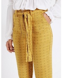 Marks and Spencer Pure Linen Printed Tapered Leg Trousers
