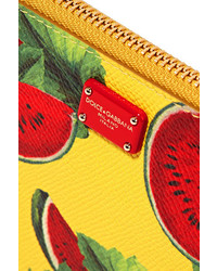 Dolce & Gabbana Printed Textured Leather Pouch Yellow