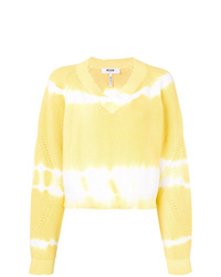 Yellow Tie-Dye V-neck Sweater