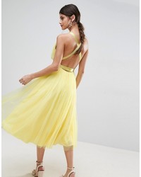 Yellow Tulle Midi Dress
