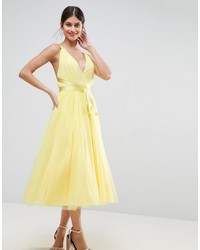 Asos Premium Tulle Midi Prom Dress With Ribbon Ties