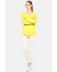Akris Punto Grid Stripe Wool Knit Tunic Vivid Yellow 10