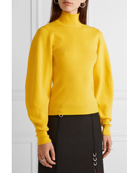 Thierry Mugler Mugler Ribbed Wool Blend Turtleneck Sweater Yellow