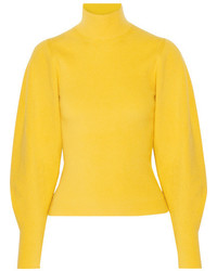 Thierry Mugler Mugler Ribbed Wool Blend Turtleneck Sweater Yellow